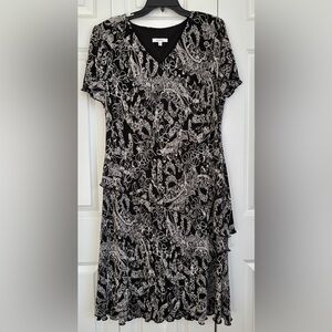 dressbarn Black and White Floral Midi Dress